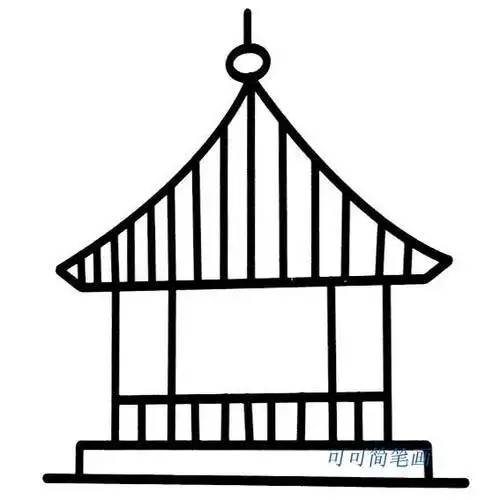 有凉亭的池塘简笔画