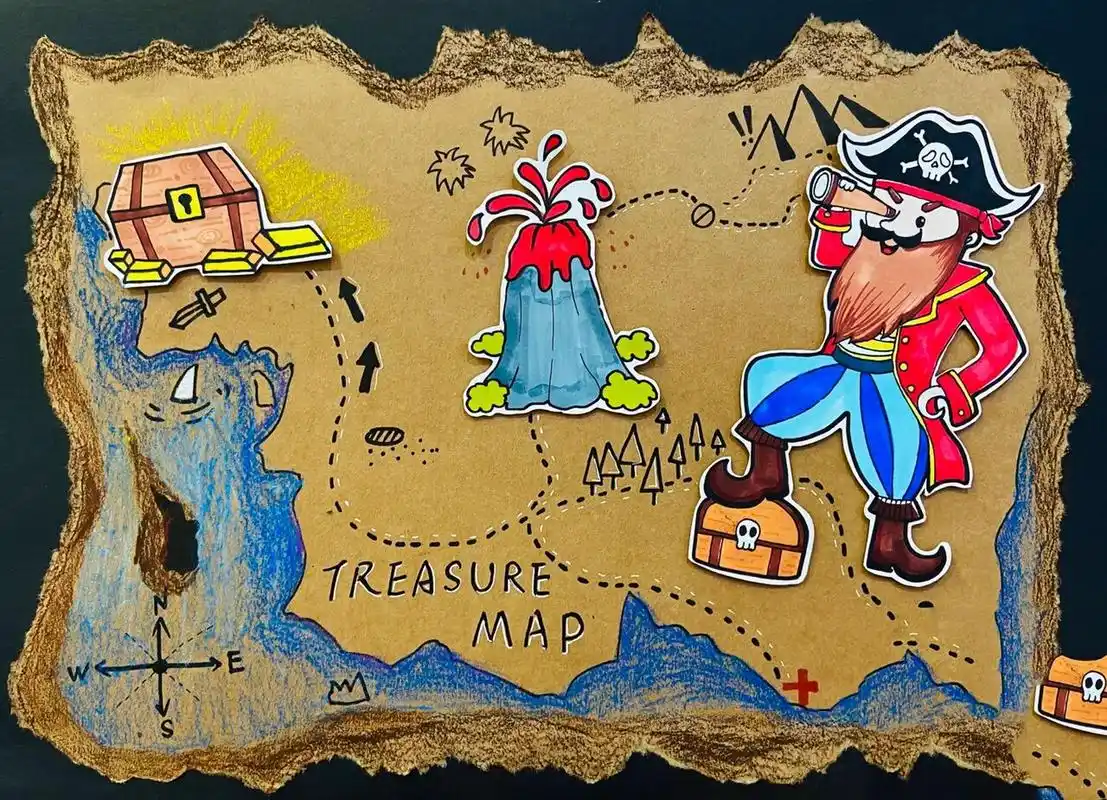 创意美术《海盗的藏宝图》儿童创意画海盗 子子木99996996