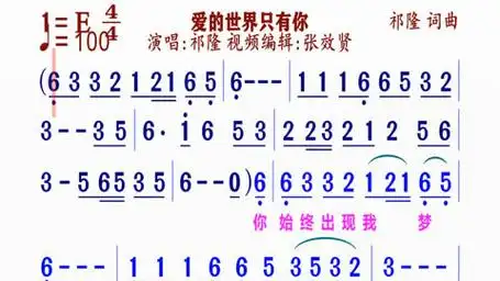 《爱的世界只有你》动态简谱祁隆演唱