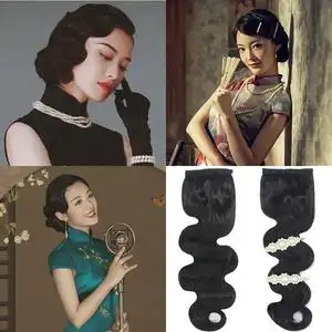 影楼发片上海滩女走秀复古民国风发型大小姐卷发旗袍波浪刘海假发