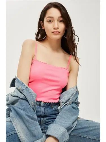 粉色吊带小花边含棉短款女士背心【特殊商.