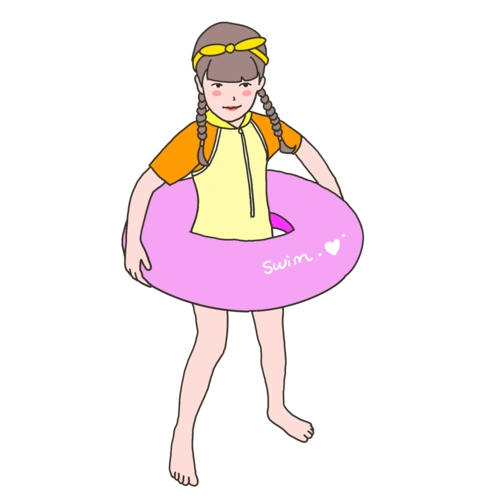 海边可爱游泳圈小女孩图片