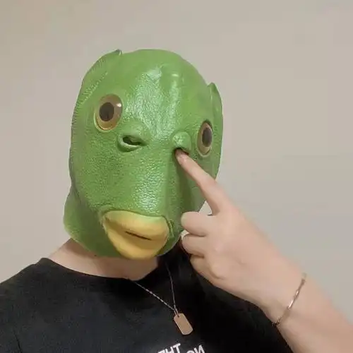 鱼头套绿鱼头套面具圣诞节头套抖音网红同款绿鱼人面具怪怪鱼搞笑创意