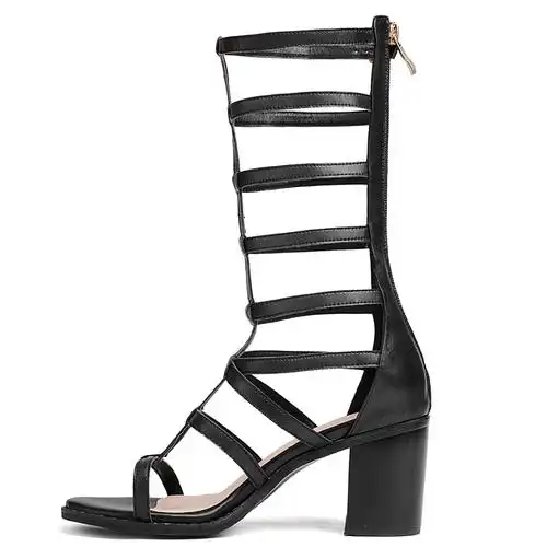 中高凉鞋粗跟真皮长筒高跟绑带新款欧美夏欧美时装凉鞋