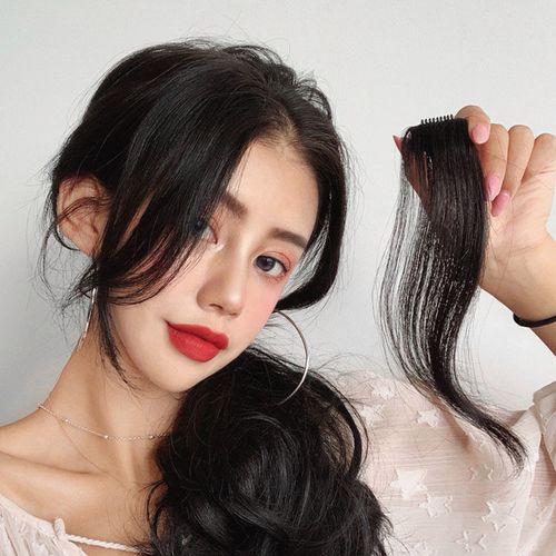真发网红八字修颜刘海女假发片 法式空气自然无痕中分两侧斜刘海