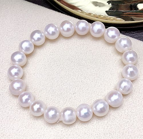 9-10mm天然淡水珍珠手链 弹力真珍珠手镯 近正圆强光网红手串女