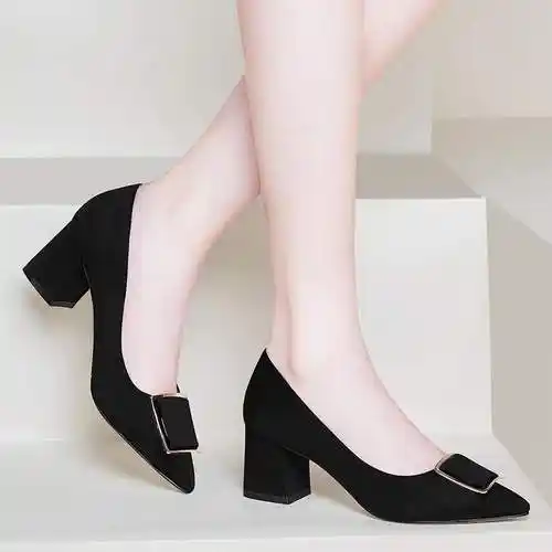 2019秋季新款高跟单鞋女尖头细跟浅口女鞋里外全皮低帮鞋 - 夏商特惠