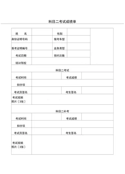 科目二考试成绩单