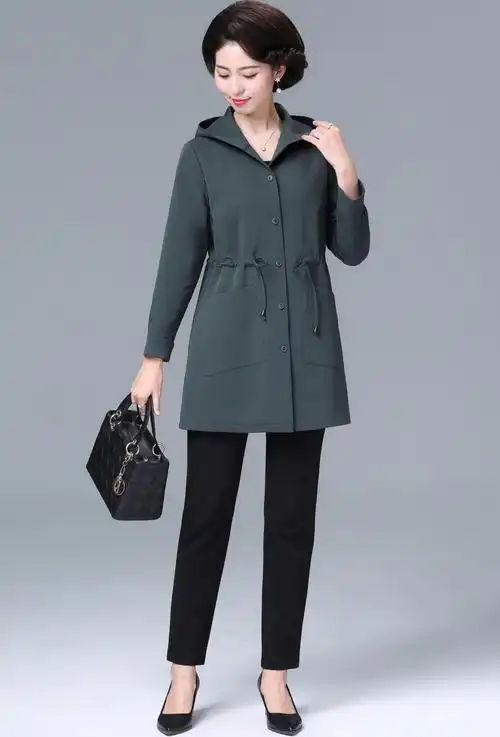 中年女风衣中款妈妈春秋装洋气女中长款新款中老年女装气质宽松高贵