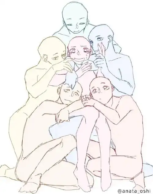 多人动作模板#绘画参考##模板