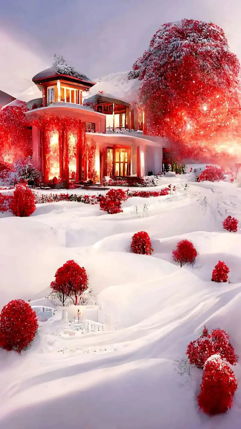 雪山上的别墅美景壁纸