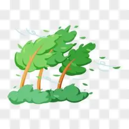 手绘卡通大风吹动树干免抠素材