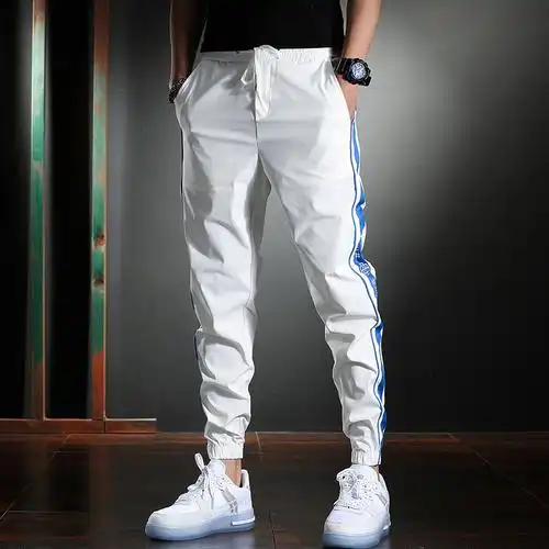白色运动裤男束脚裤夏季超薄修身速干户外潮流休闲裤