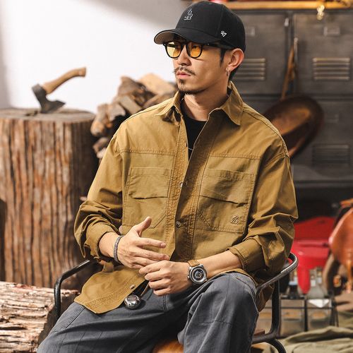 美式复古工装衬衫男长袖户外硬汉男士衬衣薄款外套