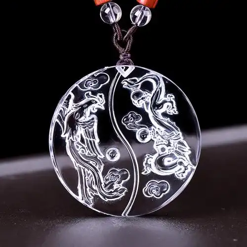 伊兰纯阴阳太极图龙凤呈祥吊坠男士款毛衣链天然白水晶护身符挂件