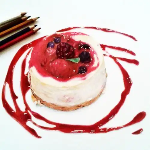 蛋糕_插图_艺术_甜点_下午茶_美食_彩铅_绘画_iphone壁纸_手绘