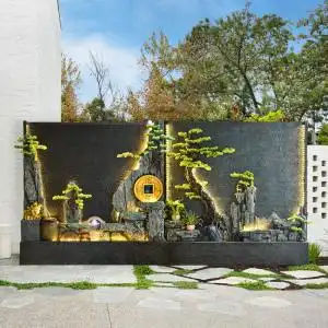 水幕墙流水墙别墅庭院玄关酒店隔断屏风假山双面流水景观摆件造景