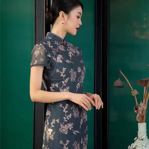 网上平和堂凤禧晚礼服复古开叉旗袍