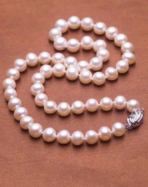 银扣8-9mm近圆aaaa级高档天然珍珠项链-美珠(附国检证书)