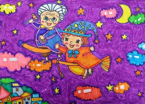 会飞的梦简笔画彩色