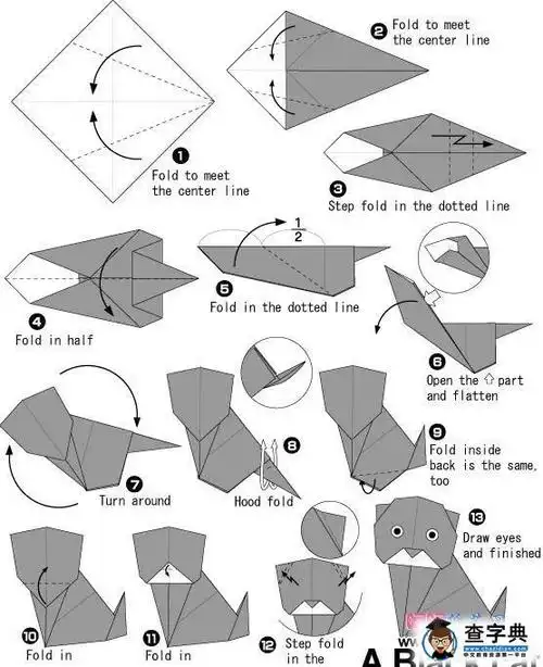 幼儿折纸教学:猫 - 儿童手工折纸