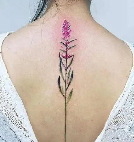 女生后背脊柱的唯美花朵纹身图案4