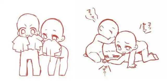 一些萌的q版人物互动合影向姿势绘画练习素材分享