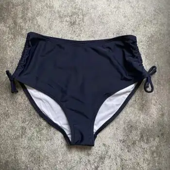 hkaq新品泳裤女白色高腰比基尼遮肚显瘦黑色游泳衣裤性感三角大码泡