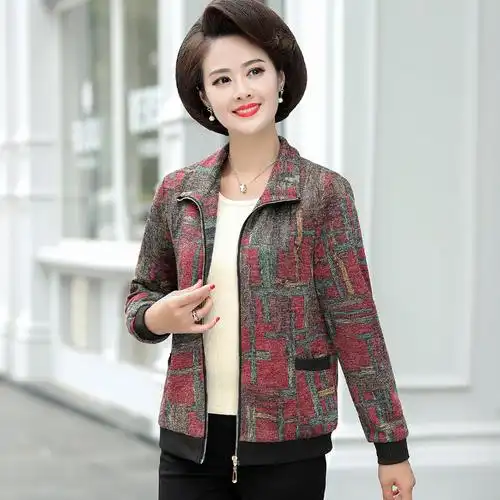 中老年秋装外套短款夹克五十岁妈妈装春秋季外衣中老年女装