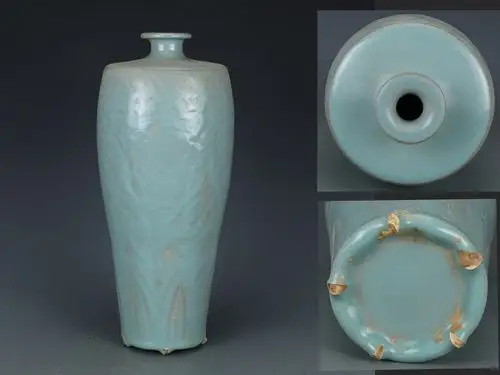 宋时代 汝窑 粉青釉 刻花纹 梅瓶 珍品