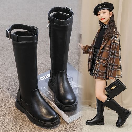 女童长靴2022秋冬新款儿童时尚长筒靴中大童加绒高筒皮靴宝宝单靴