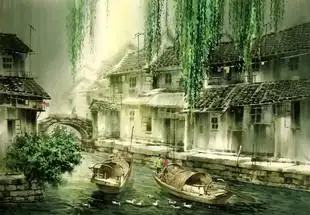 水粉画 手绘水彩风景 原创水彩风景写生 江南水乡 家居装饰收藏