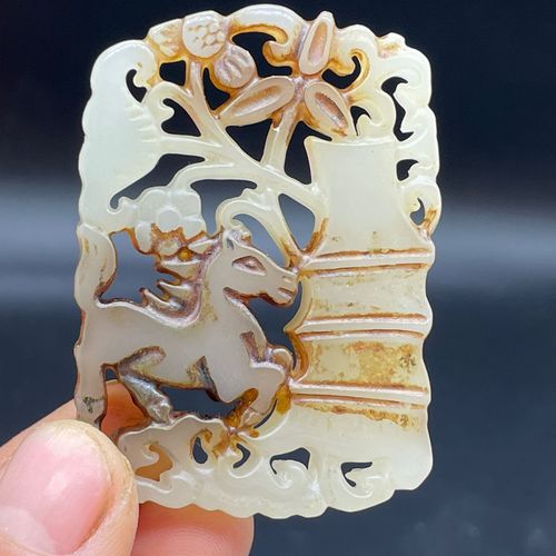 古玩玉器白玉老玉老物件高古玉古董挂件把件镂空颈饰吊坠青梅竹马