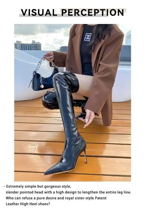 高跟鞋女秋冬细跟过膝长靴视觉感棕色长靴女秋冬新款弹力高筒靴百搭