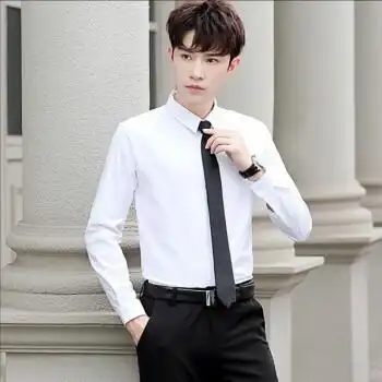 两件套白衬衣西装裤修身面试职业装毕业照 白色衬衣 西裤 领带 皮带 s