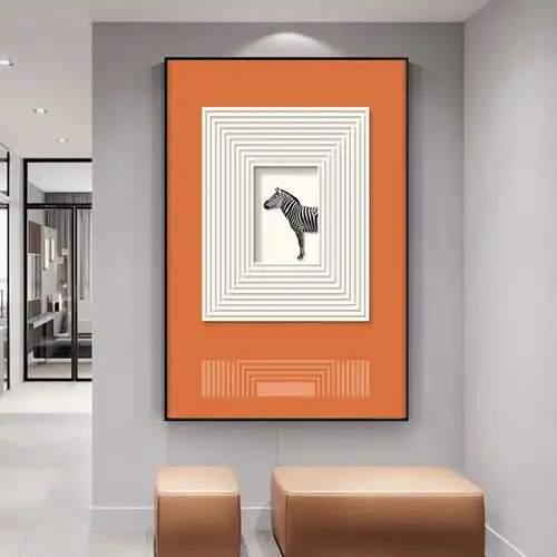 北欧橙色色块玄关挂画简约现代轻奢黑白动物现代装饰画