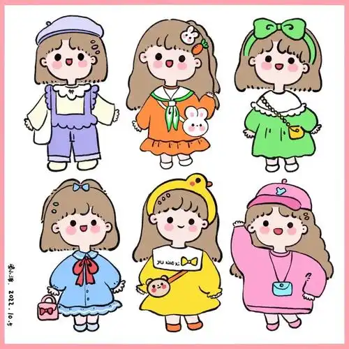 可爱的小女孩贴纸手帐素材简笔画