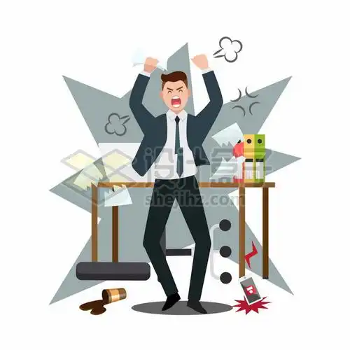 崩溃愤怒的卡通职员掀桌子不干了823985png矢量图片素材