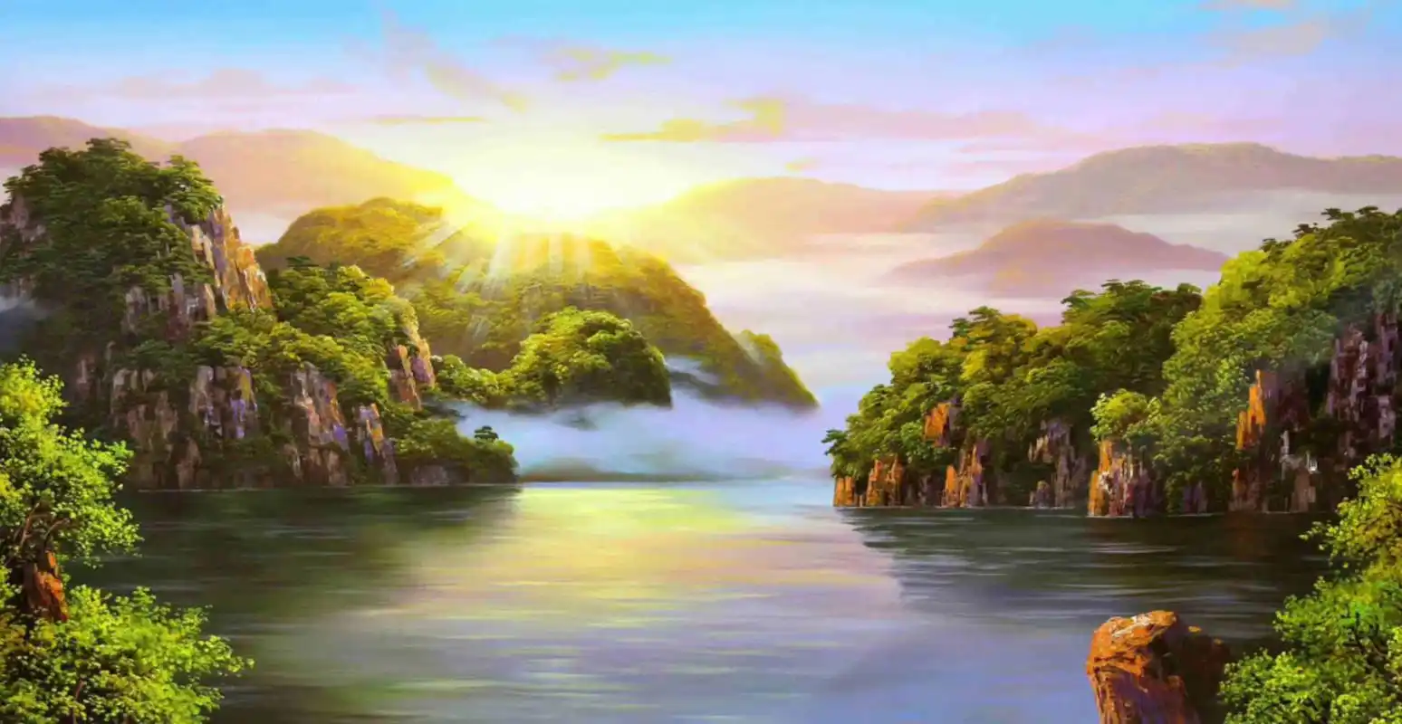 吉祥山水画,适合移植于墙绘的风景画