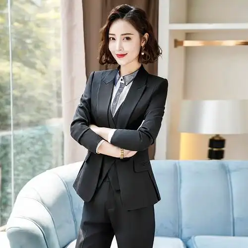女先生西服套装秋冬新款长袖韩国呢料西装外套职业装套裤ol气质女装