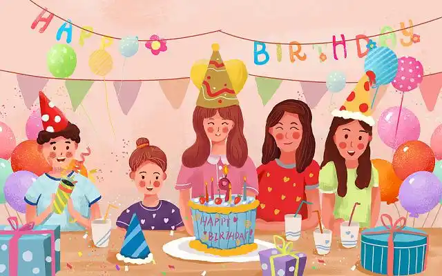 蓝色卡通小朋友诚邀生日快乐生日会邀请函粉色卡通生日邀请函生日贺卡