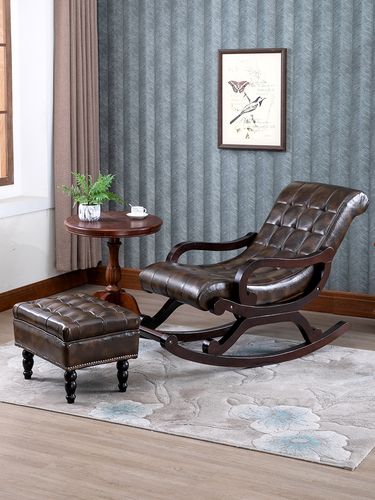 摇椅实木阳台不倒翁躺椅大人家用休闲皮摇老人摇椅