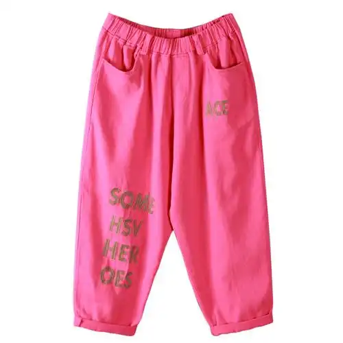 彩色牛仔哈伦裤夏季九分裤宽松裤子