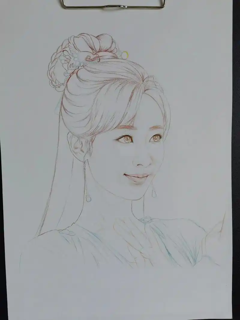 彩铅手绘人物 #画画#杨紫  - 抖音