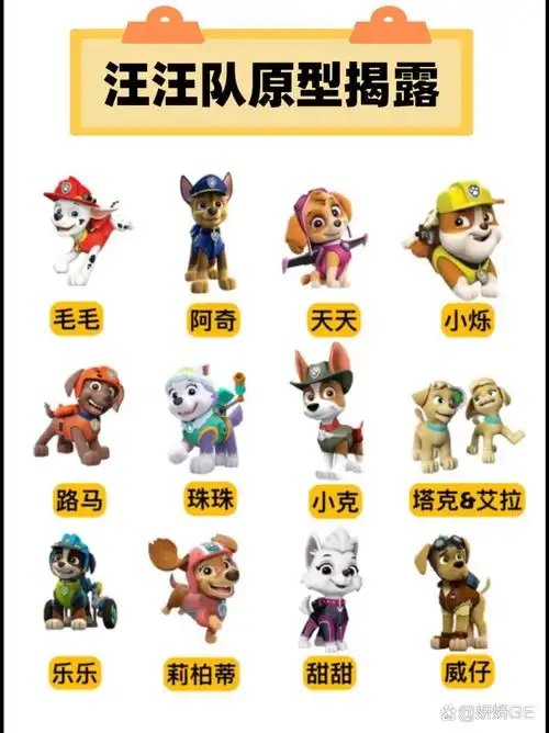 揭露汪汪队里16只狗狗的"真实身份" 1. 阿奇一德国牧羊犬 2.