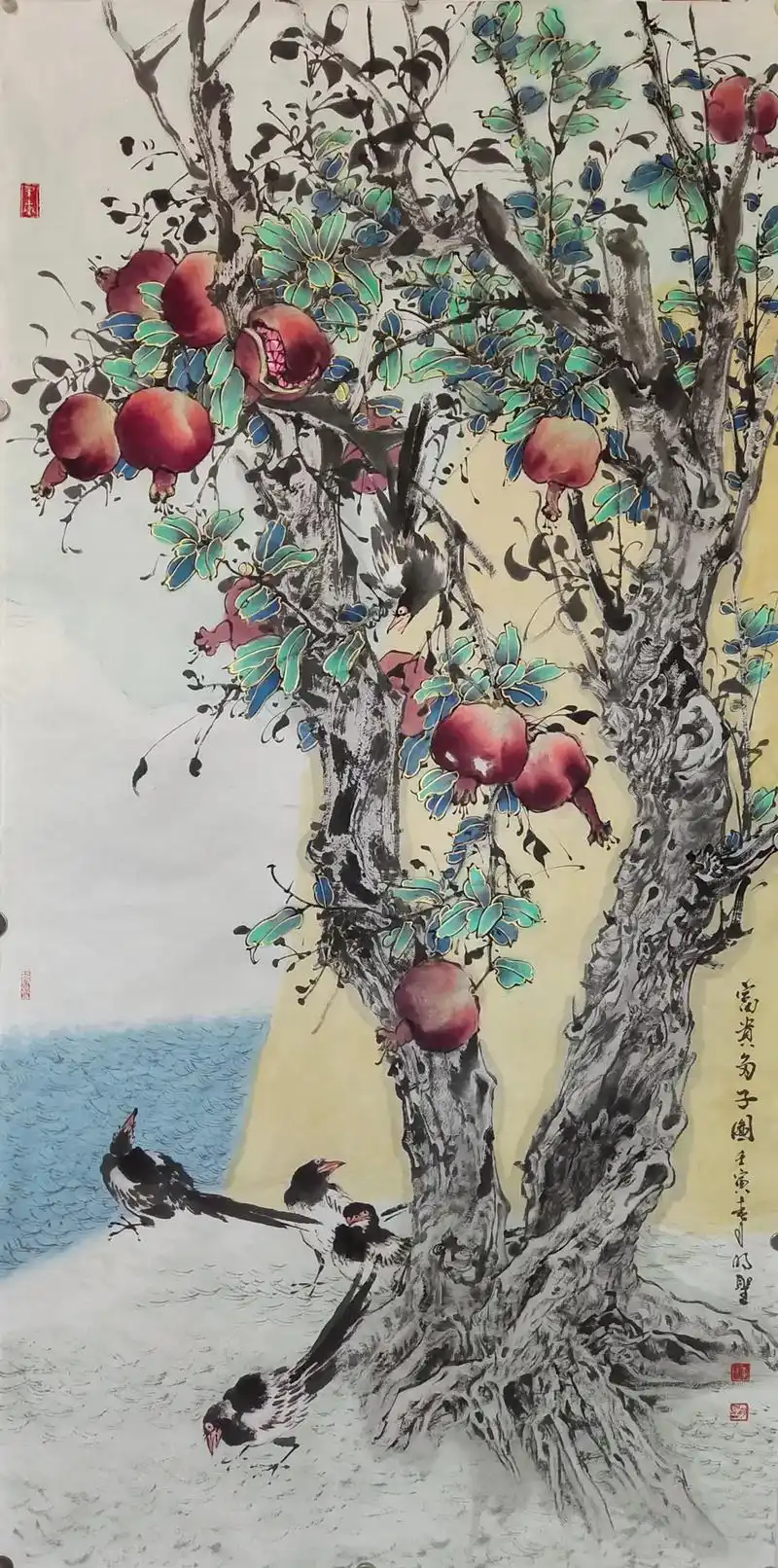 抖音图文来了 #国画 #花鸟画 著名画家李明圣老师,石榴作 - 抖音