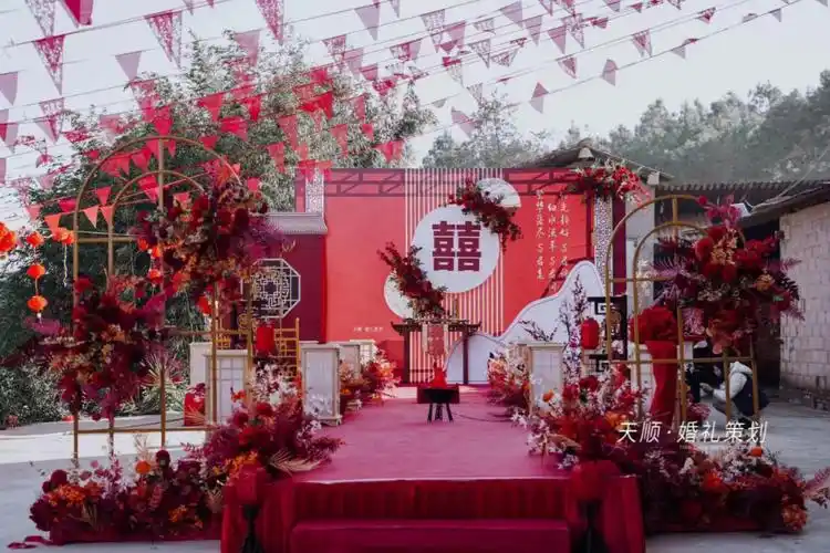 农村婚礼布置仪式感满满红色系婚礼
