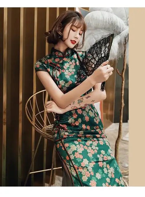 复古旗袍 修身时尚日常 改良2020春夏新款长款少女 旗袍连衣裙