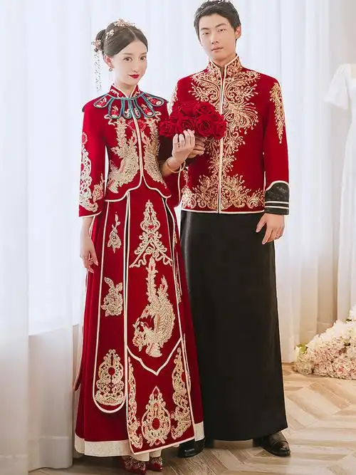 秀禾服情侣套装结婚2021新款新娘中式敬酒服婚纱龙凤褂秋季薄款女