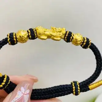 怡汝老凤凰黄金貔貅手链足金999手绳编织本命年六字真言转运珠情侣款